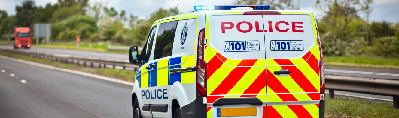 Police van on its way to station and custody suite